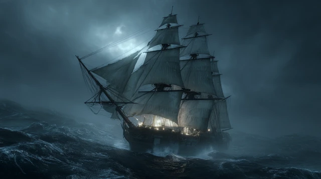 Stormy Seas A Frigate Sails Through the Tempest