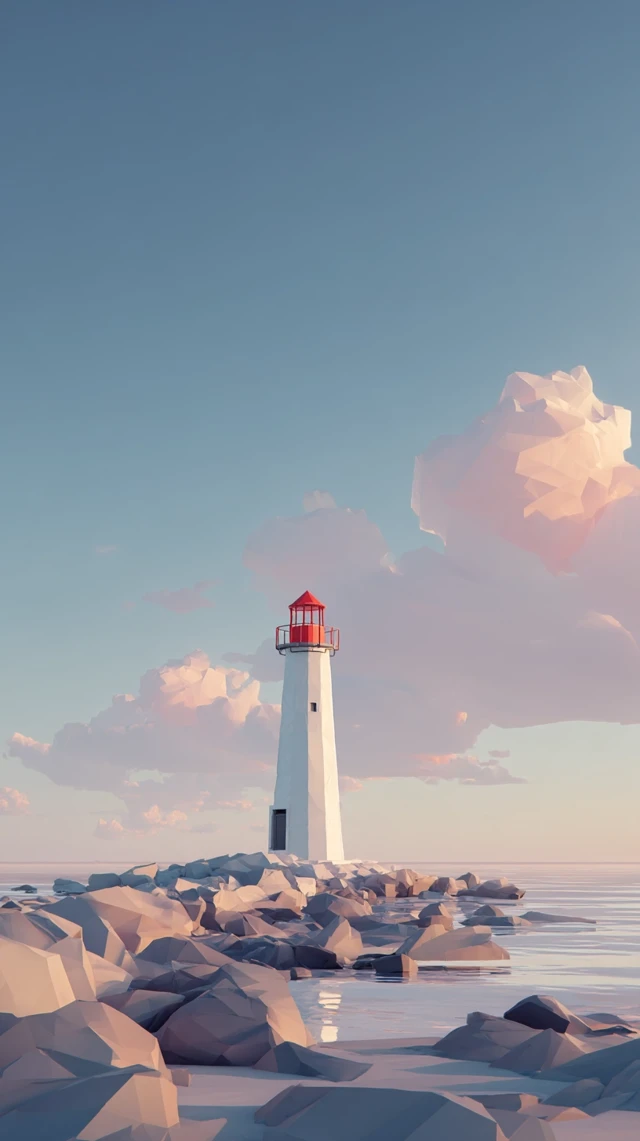 Low Poly Lighthouse on Rocky Shoreline