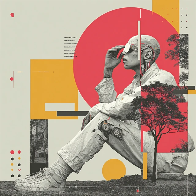Human Robot Hybrid Discovering Reality Illustration