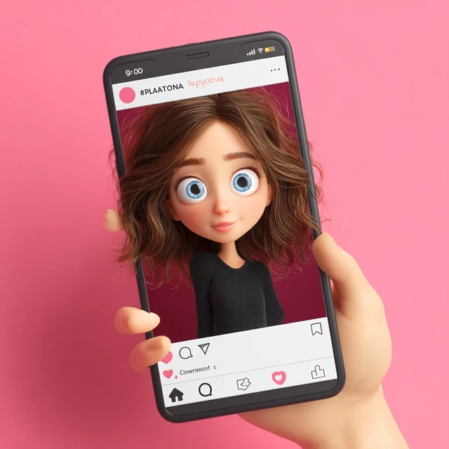 3D Cartoon Girl in Instagram Frame - PLATONOVA