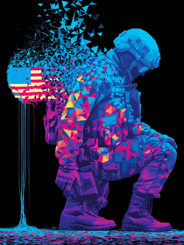 Fallen Soldier Memorial Art US Flag Geometric