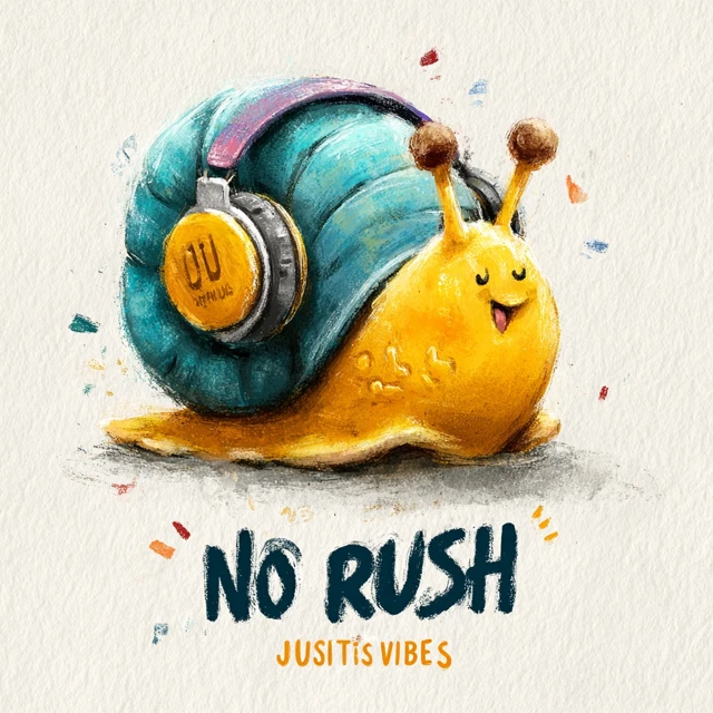 Cartoon Snail with Headphones No Rush Just Vibes