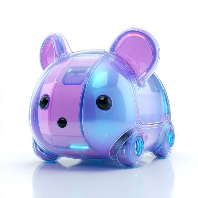 Cute Futuristic Mouse CGI Rendering in Purple and Blue