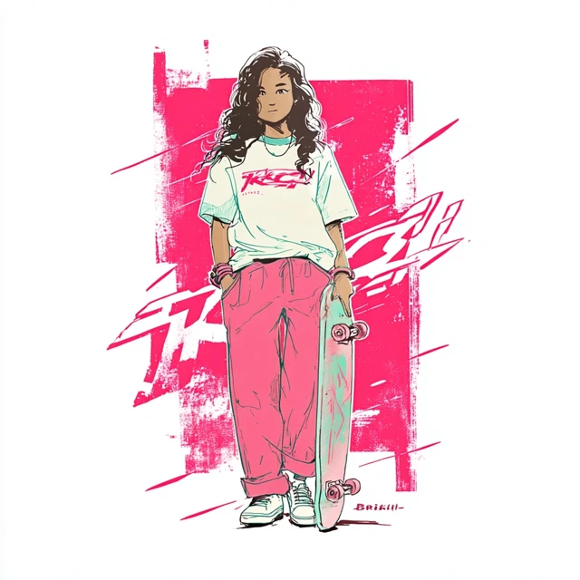 Skater Girl Stylish Artwork Illustration