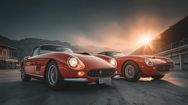 Vintage Ferrari and Alfa Romeo Italian Cars Golden Hour