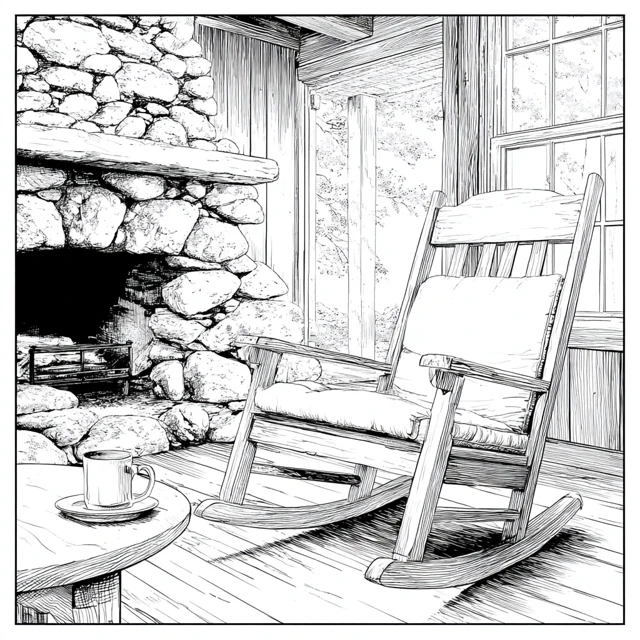 Cozy Fireplace Scene Pencil Drawing