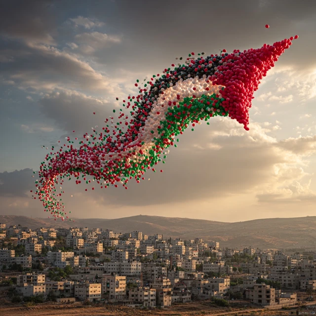 Palestine Flag Balloons Over Border Hope and Freedom