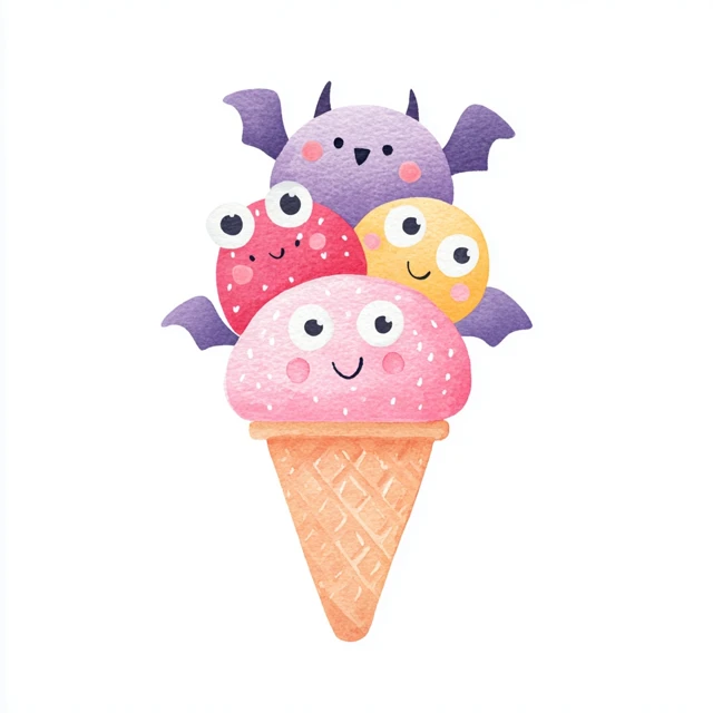Halloween Ice Cream Watercolor Illustration