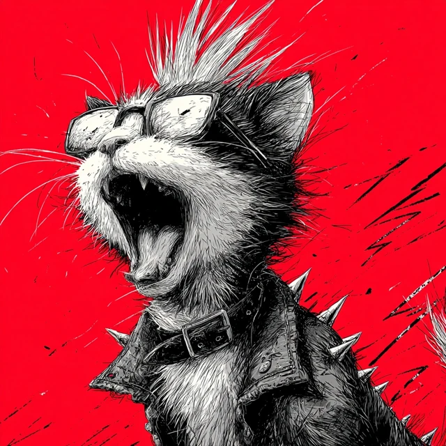 Punk Rock Cat Playing Guitar Illustration