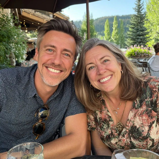 Smiling Couple Outdoor Restaurant Summer
