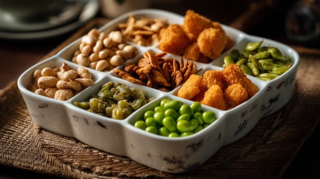 Snack Platter Peanuts Seeds Chicken Prawns Edamame