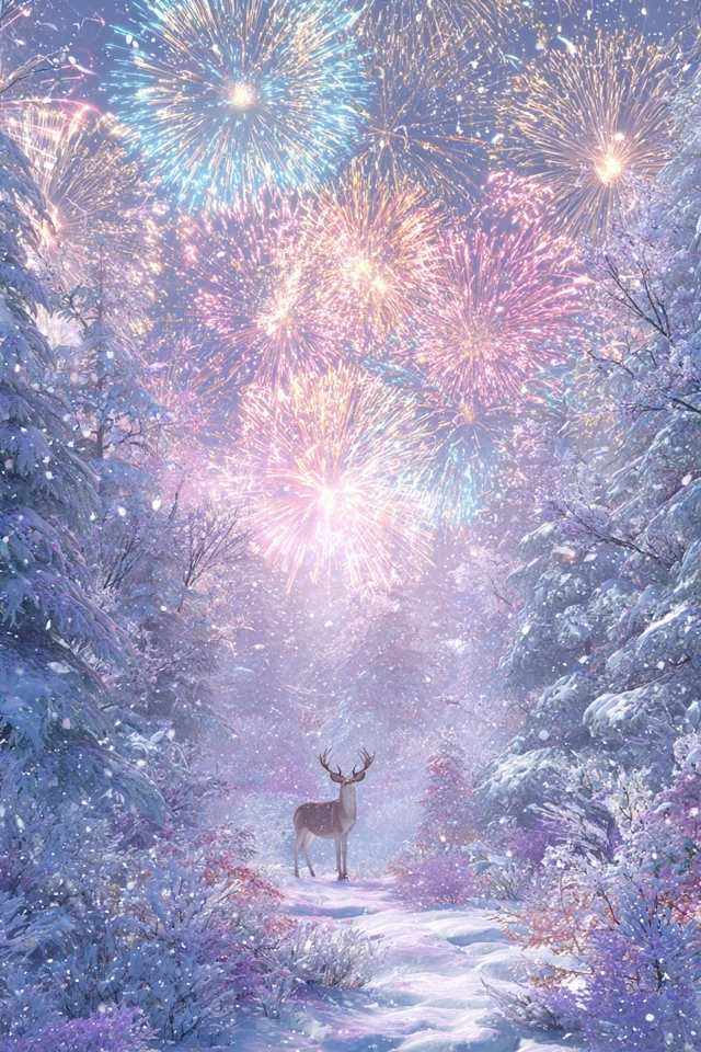 Magical Winter Wonderland Fireworks and Reindeer