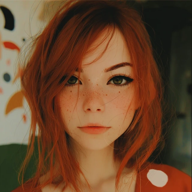 Beautiful Red Haired Girl Freckles Green Eyes Portrait