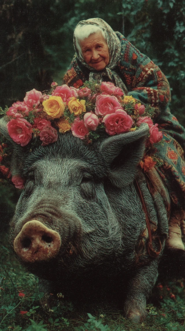 Granny on a Pig Russia Soviet Union Summer