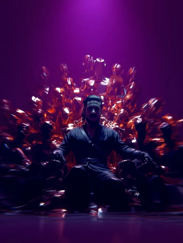 Man on Throne Illuminated Surrounded by People