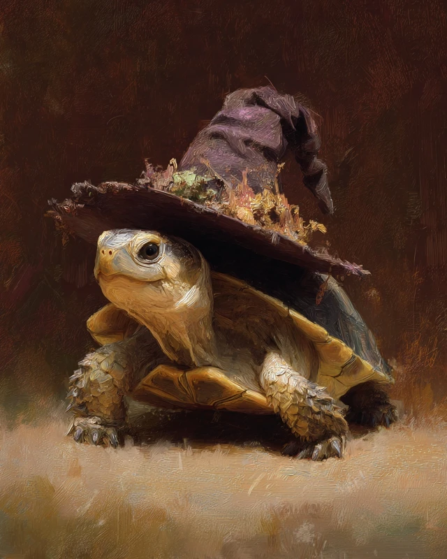 Cute Turtle in Witch Hat Painting