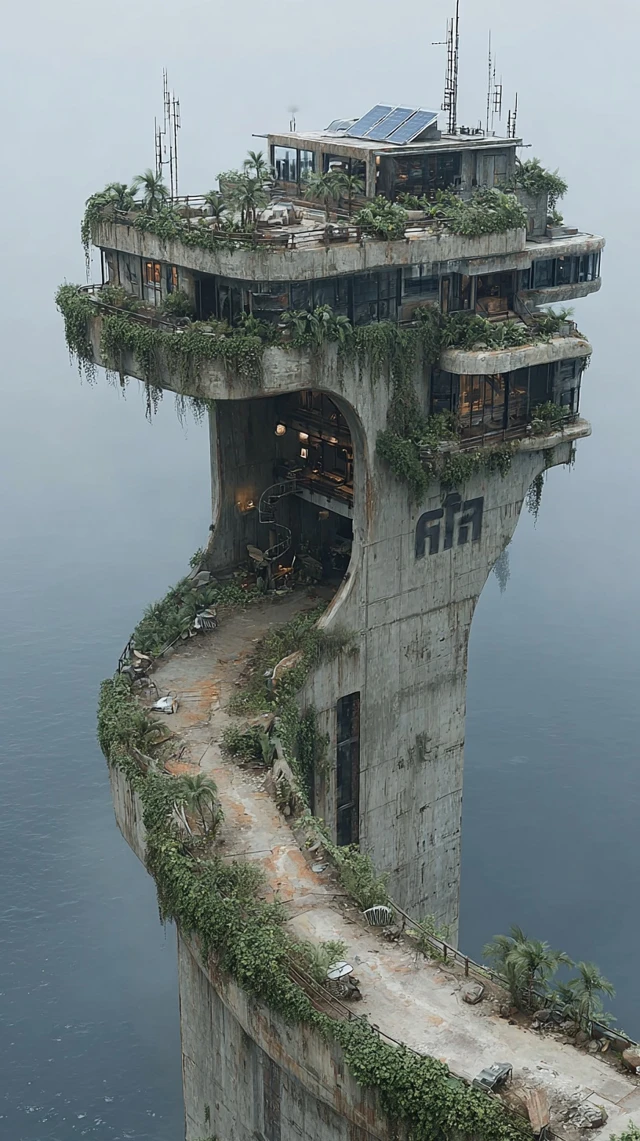 Doomsday Shelter Concrete Pillar with Solar Panels