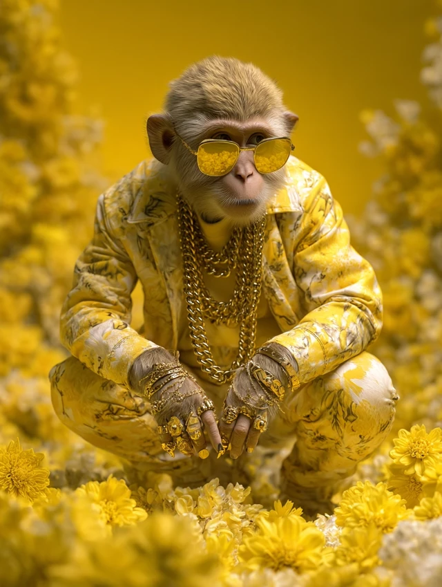 Stylish Monkey Hip Hop Streetwear Yellow Floral