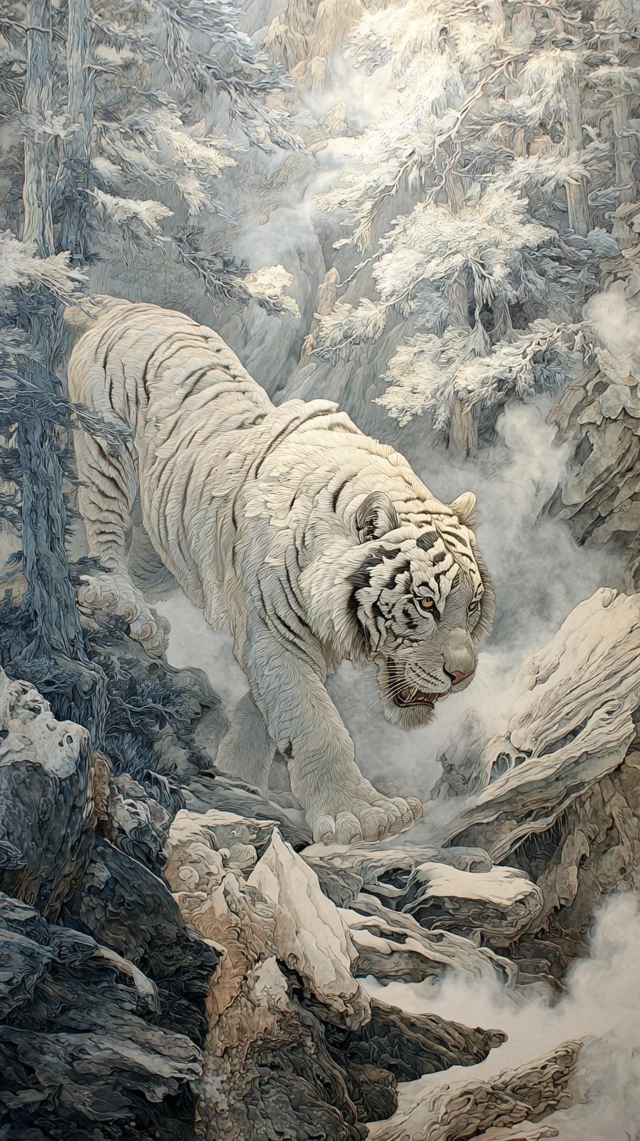 South China Tiger Painting in Ink Wash Style