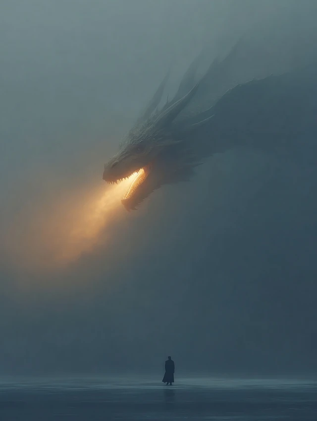 Dragon in the Fog A Realistic Fantasy Scene