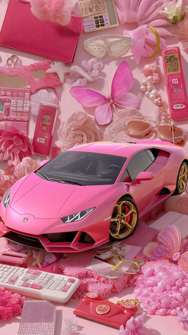 Hot Pink Lamborghini Aesthetic Collage