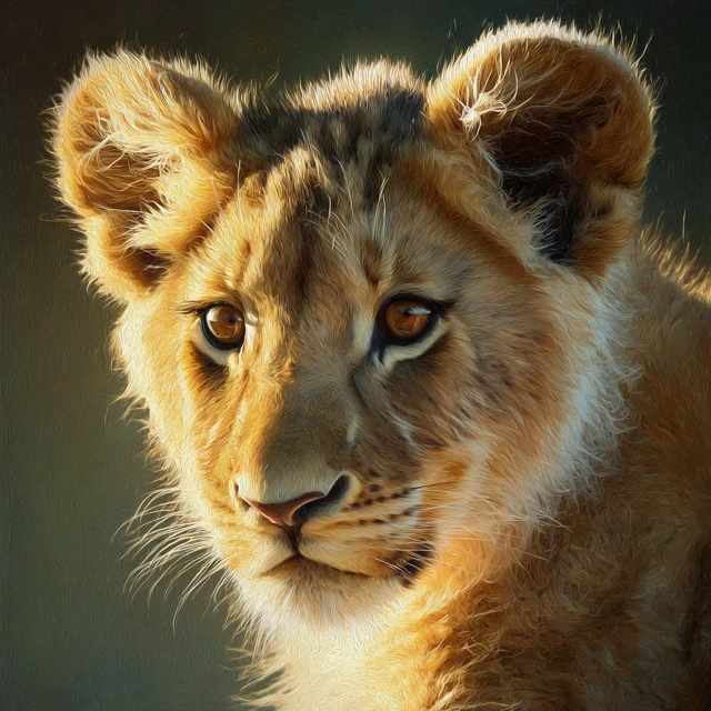 Lion Cub Portrait Oil Painting