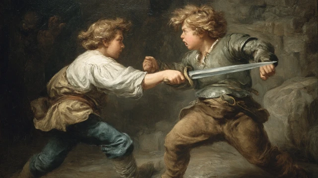 Jan Steen Oil Painting Teenage Boy vs Giant Fight