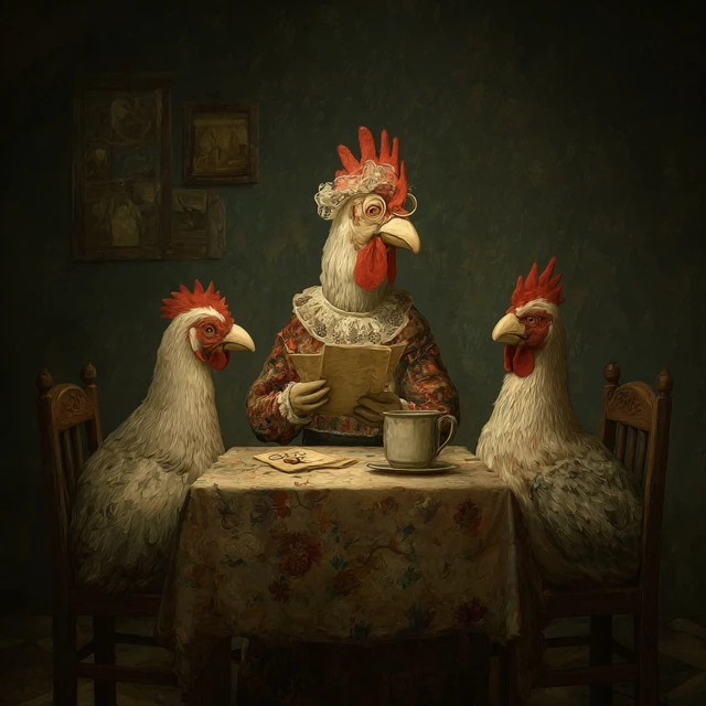 Chicken Family Dinner A Surreal Illustration