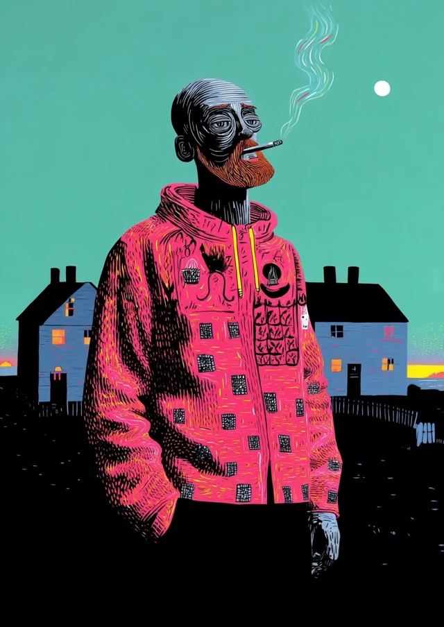 Impasto Painting of a Man Smoking in Swedish Countryside