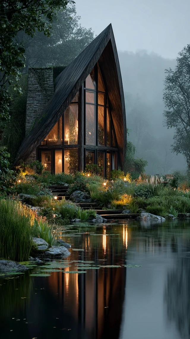Minimalist Wooden Villa Reflection on Hidden Lake