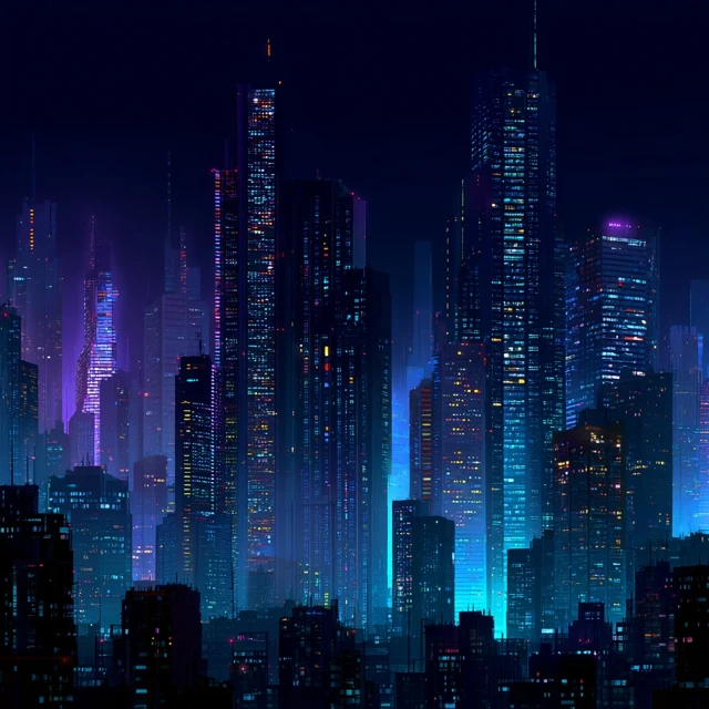 Cyberpunk City Skyline Neon Lights