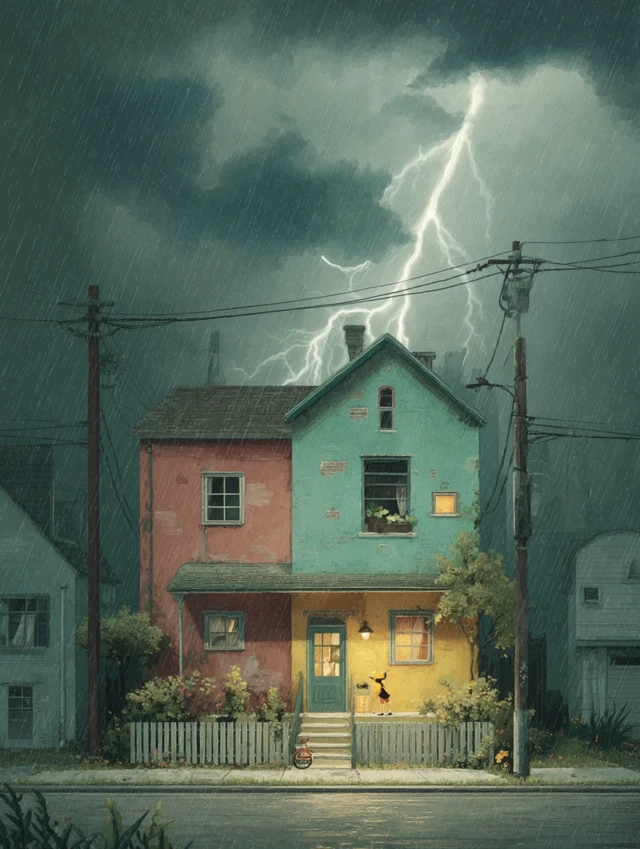 Cozy Home During a Storm Illustration