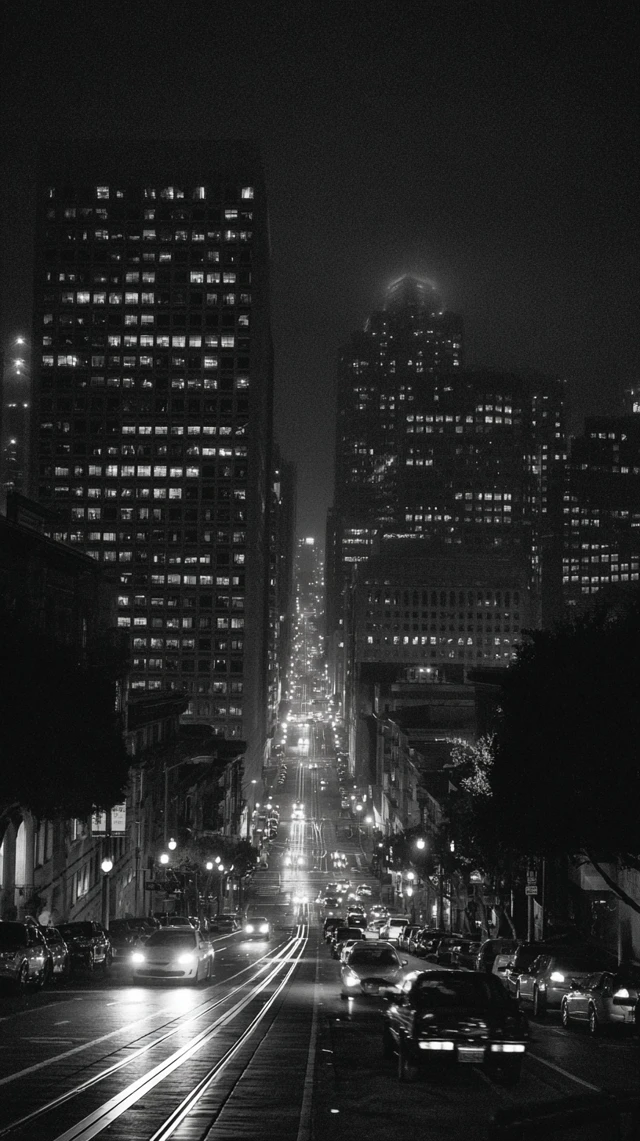 City Night Black and White Photo