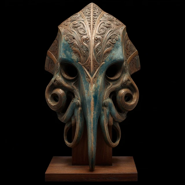 Lovecraftian Mask Bronze Sculpture Museum Display
