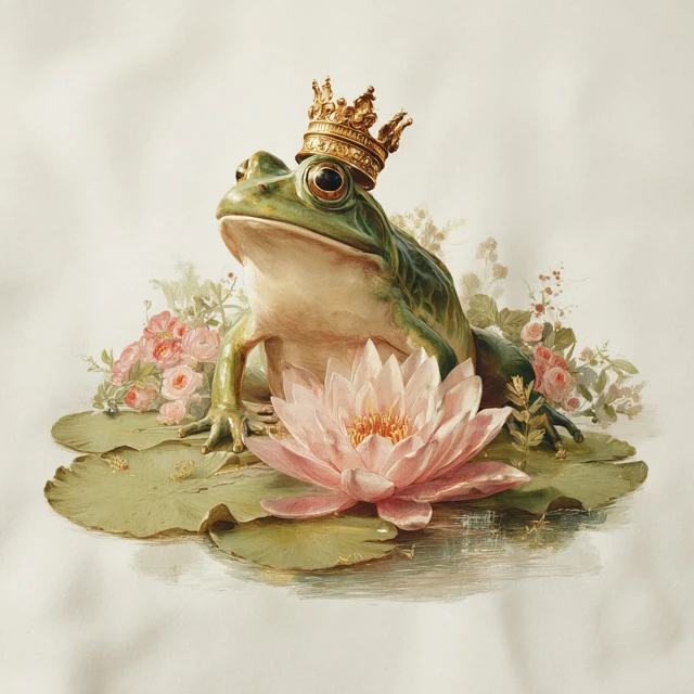 Vintage Frog Prince on Lily Pad Crowned Art