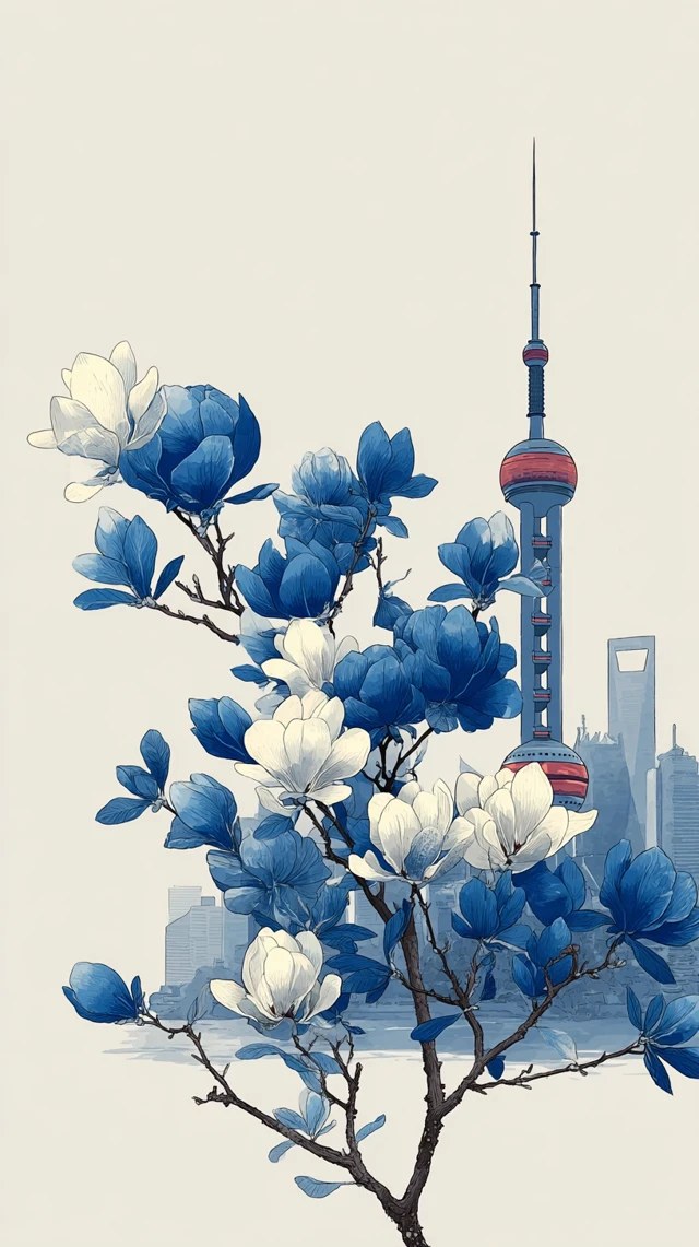 Shanghai Oriental Pearl Tower Magnolia Art