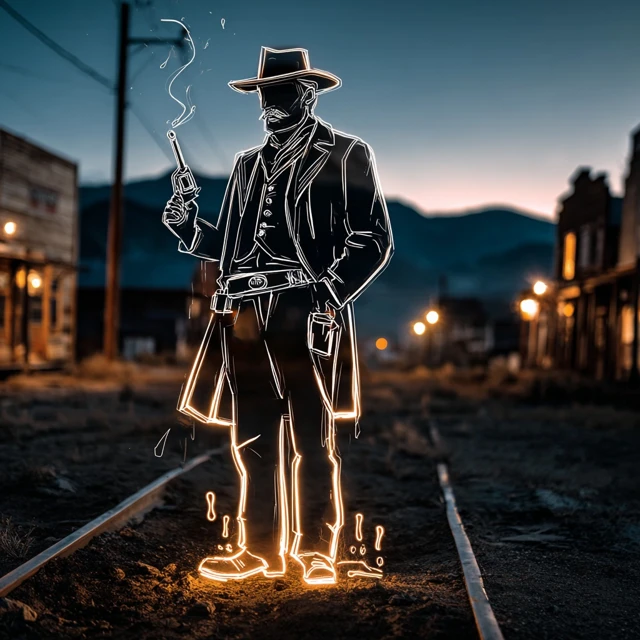 Neon Gunslinger in a Ghost Town