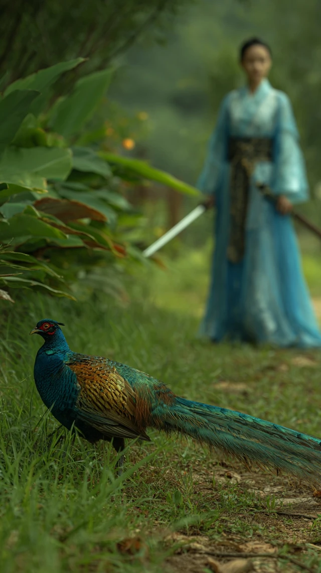 Golden Pheasant and Woman in Hanfu