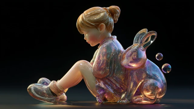 3D Pop Mart Toy: Crystal Girl and Bunny Sculpture