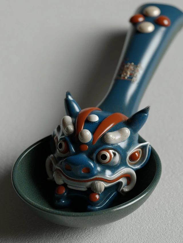 Pet Food Scoop with Peking Opera Mask Design 3D Render