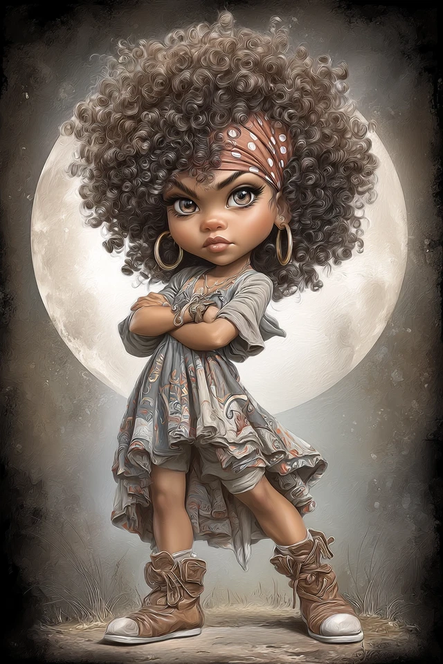 Black Girl Caricature Art Dynamic Pose Tiago Hoisel