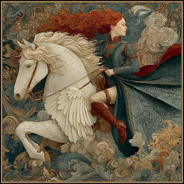 Equestrian Art: Winged Horse Rider in Laurel Burch Style