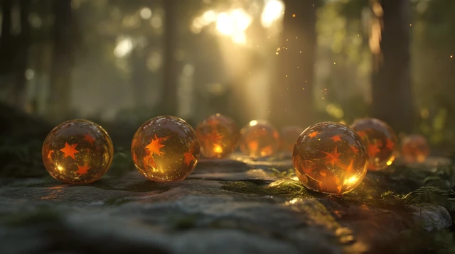 Dragon Balls in a Forest Clearing Sunset