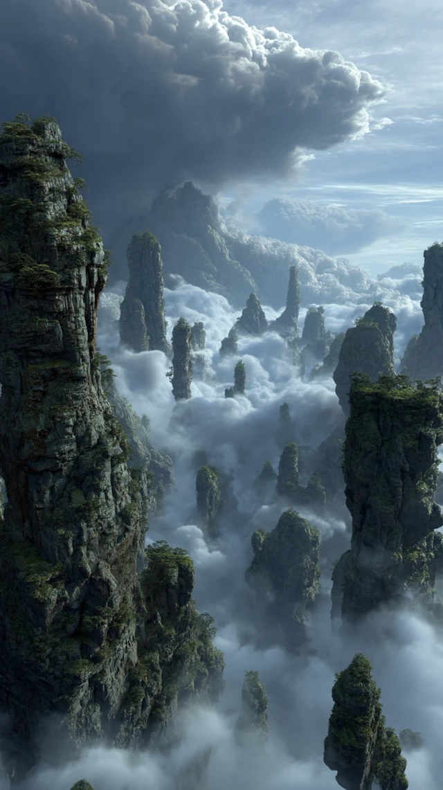 Alien World Above the Clouds Floating Islands and Spires