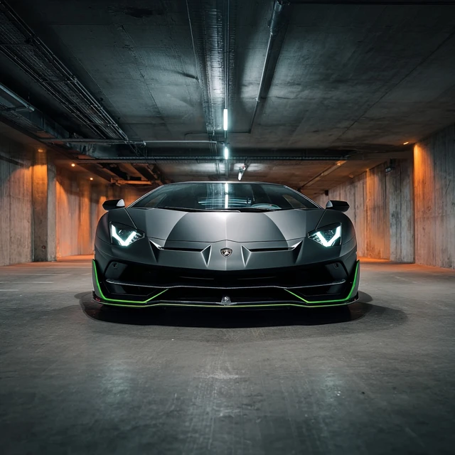 Lamborghini in Garage Black and Green Livery