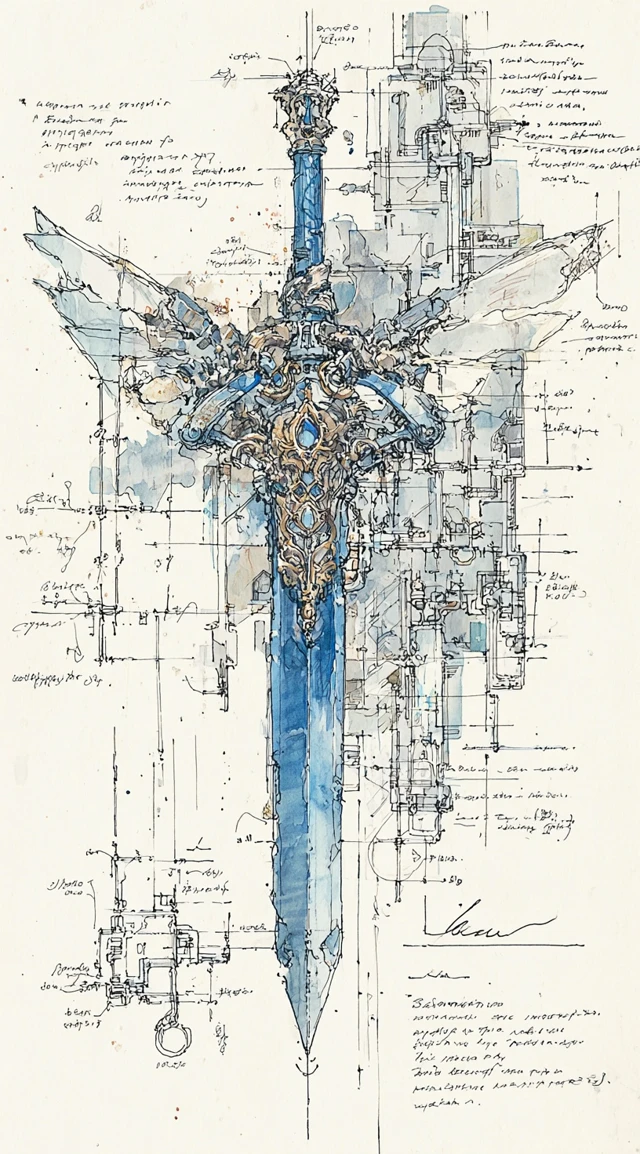 Futuristic Winged Sword Design in Schematics