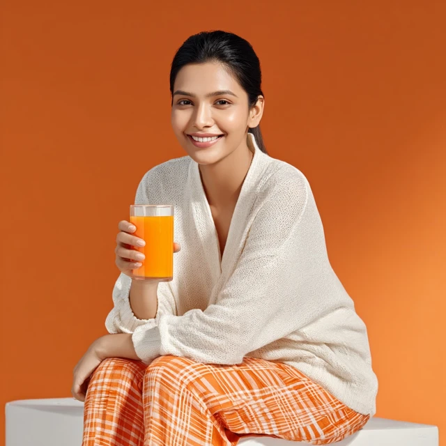 Bangladeshi Woman Enjoying Juice Healthy Lifestyle