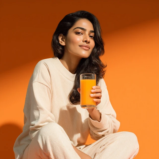 Bangladeshi Woman Enjoying Juice Healthy Lifestyle
