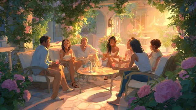Friends Gathering Cozy Outdoor Scene