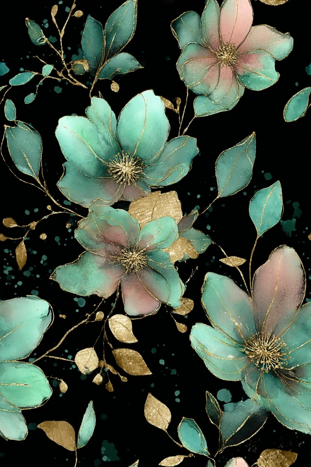 Gold Floral Watercolor Seamless Pattern Design